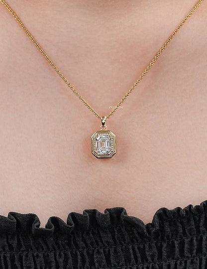 Old Mine Emerald Cut Milgrain Bezel Set Pendant Necklaces