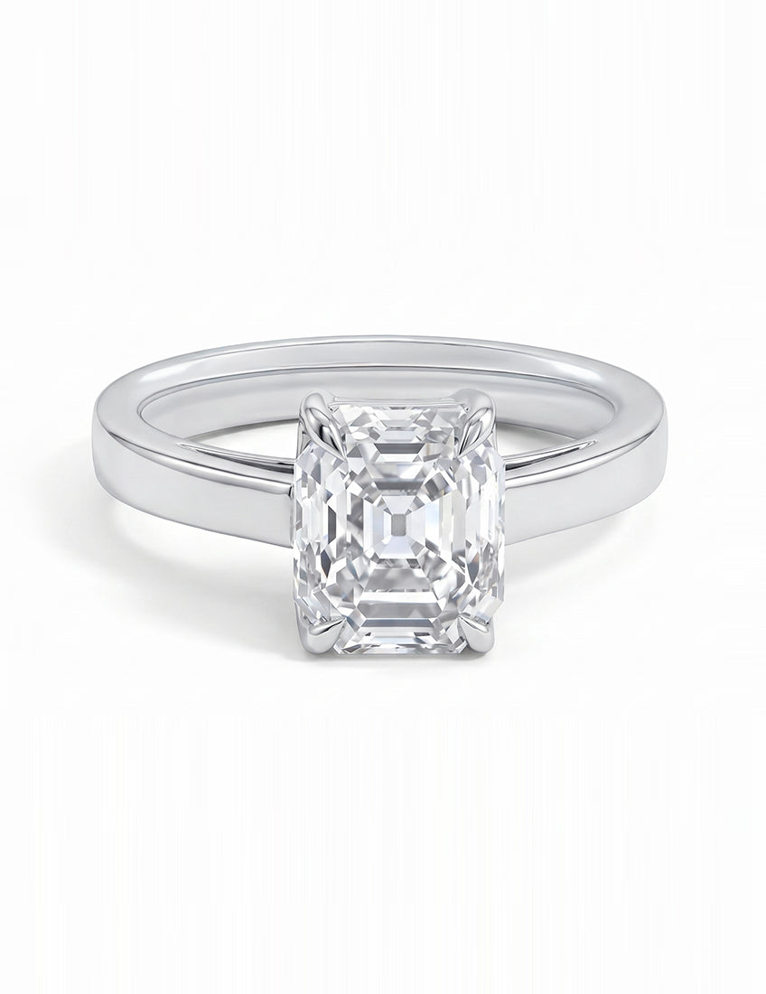 Mid Century Old Mine Emerald Cut Solitaire Ring Engagement Ring