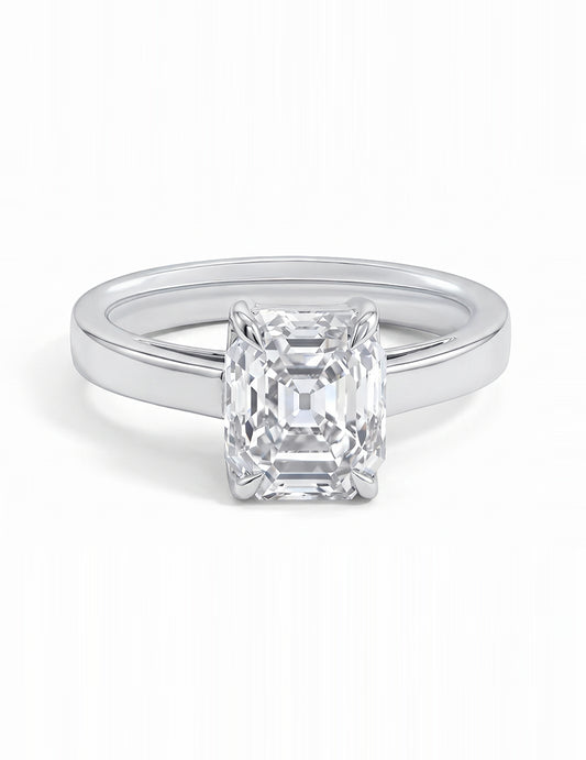Mid Century Old Mine Emerald Cut Solitaire Ring Engagement Ring