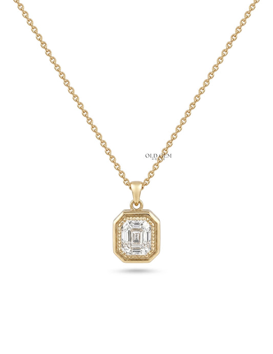Old Mine Emerald Cut Milgrain Bezel Set Pendant Necklaces