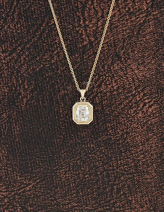 Old Mine Emerald Cut Milgrain Set Pendant