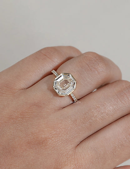 Georgian Old Mine Hexagon Solitaire Accent Ring Engagement Ring