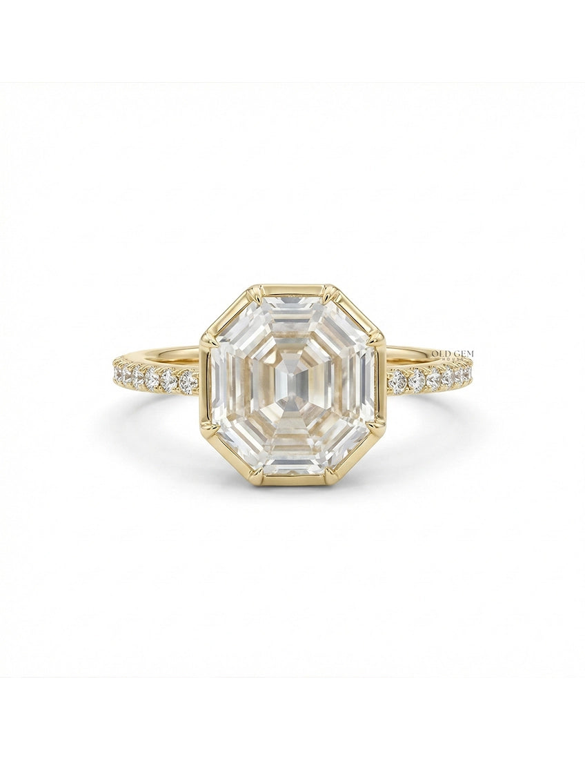 Georgian Old Mine Hexagon Solitaire Accent Ring Engagement Ring