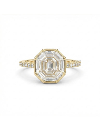 Georgian Old Mine Hexagon Solitaire Accent Ring Engagement Ring