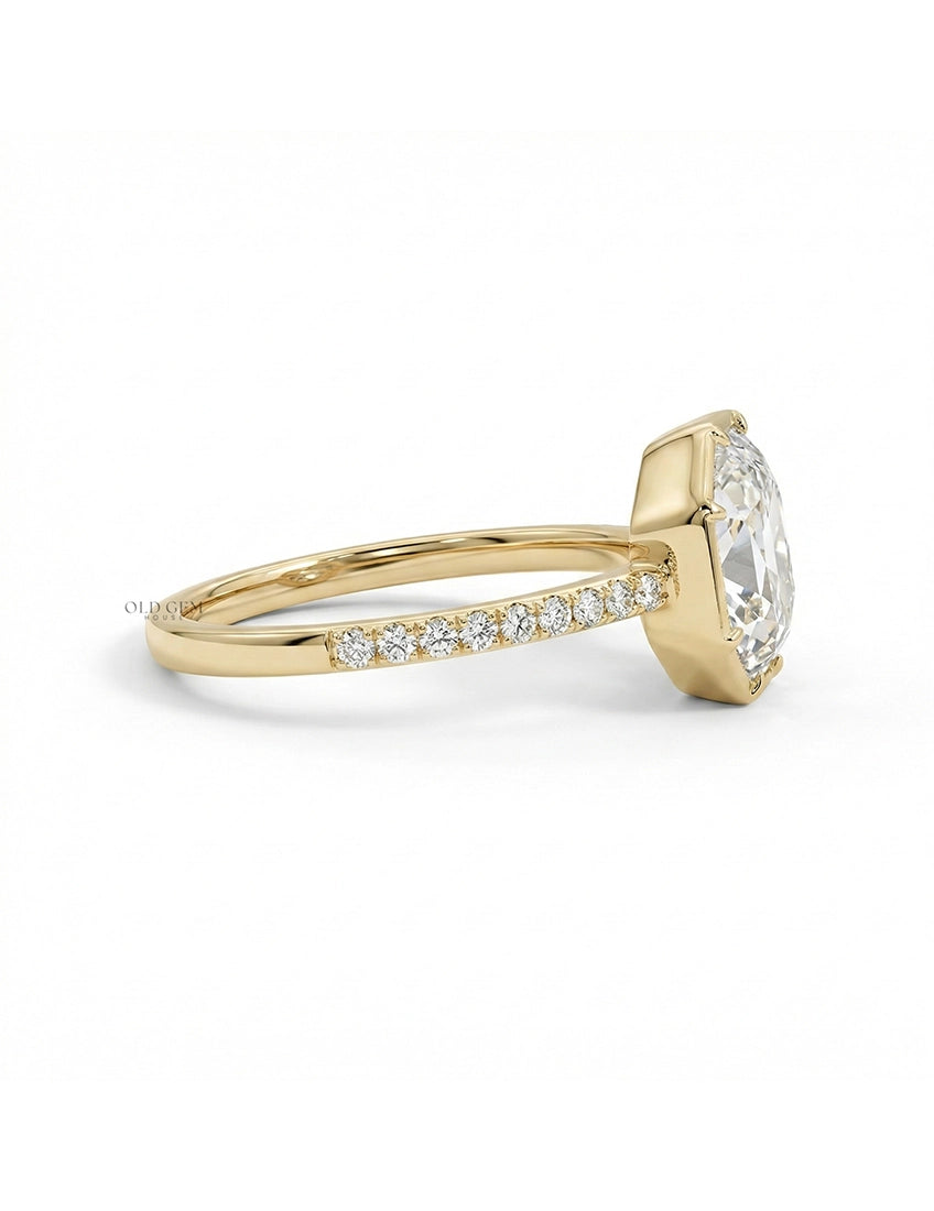 Georgian Old Mine Hexagon Solitaire Accent Ring Engagement Ring