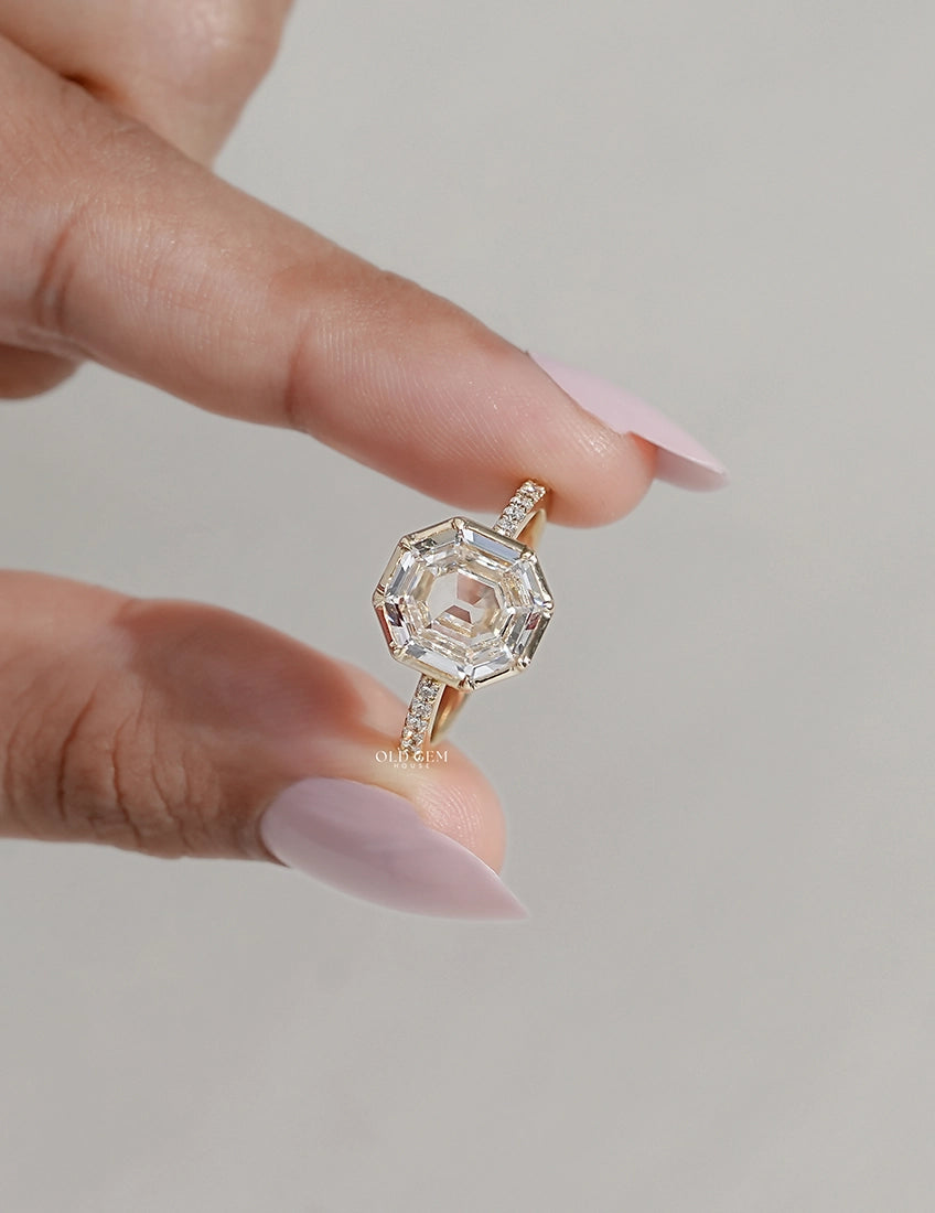 Old Mine Hexagon Diamond Engagement Ring Engagement Ring