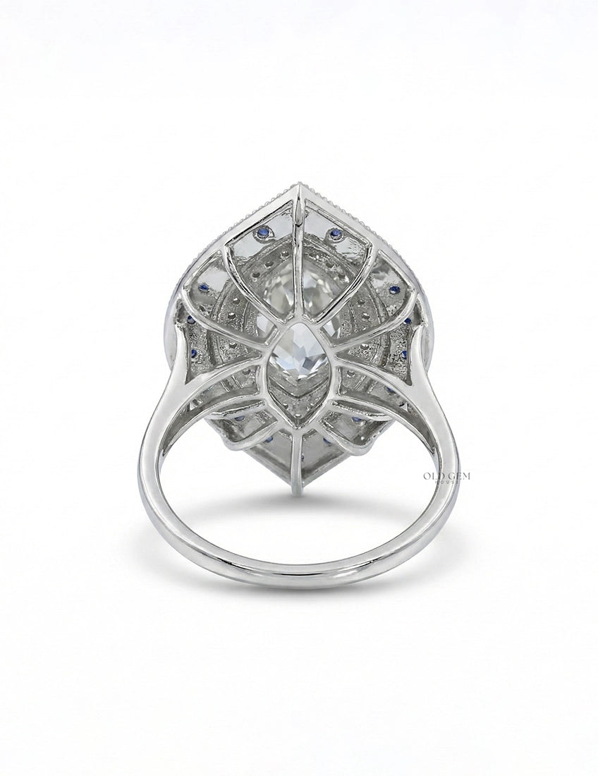 Old Mine Marquise Sapphire Double Halo Ring Engagement Ring
