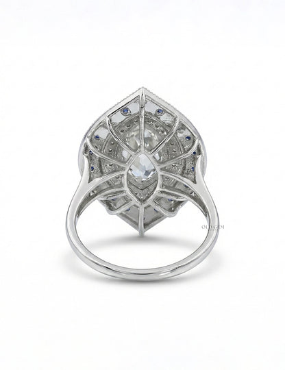 Old Mine Marquise Sapphire Double Halo Ring Engagement Ring