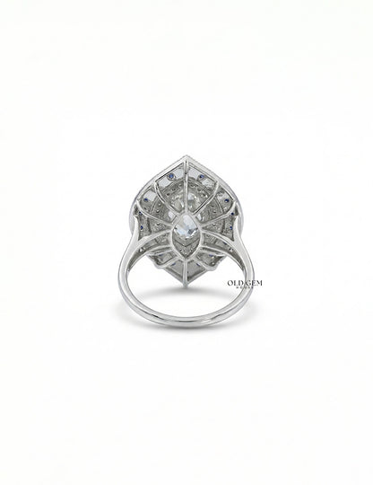 Old Mine Marquise Sapphire Double Halo Ring Engagement Ring