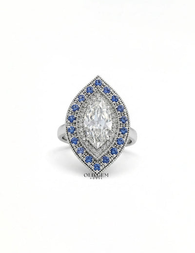 Old Mine Marquise Sapphire Double Halo Ring