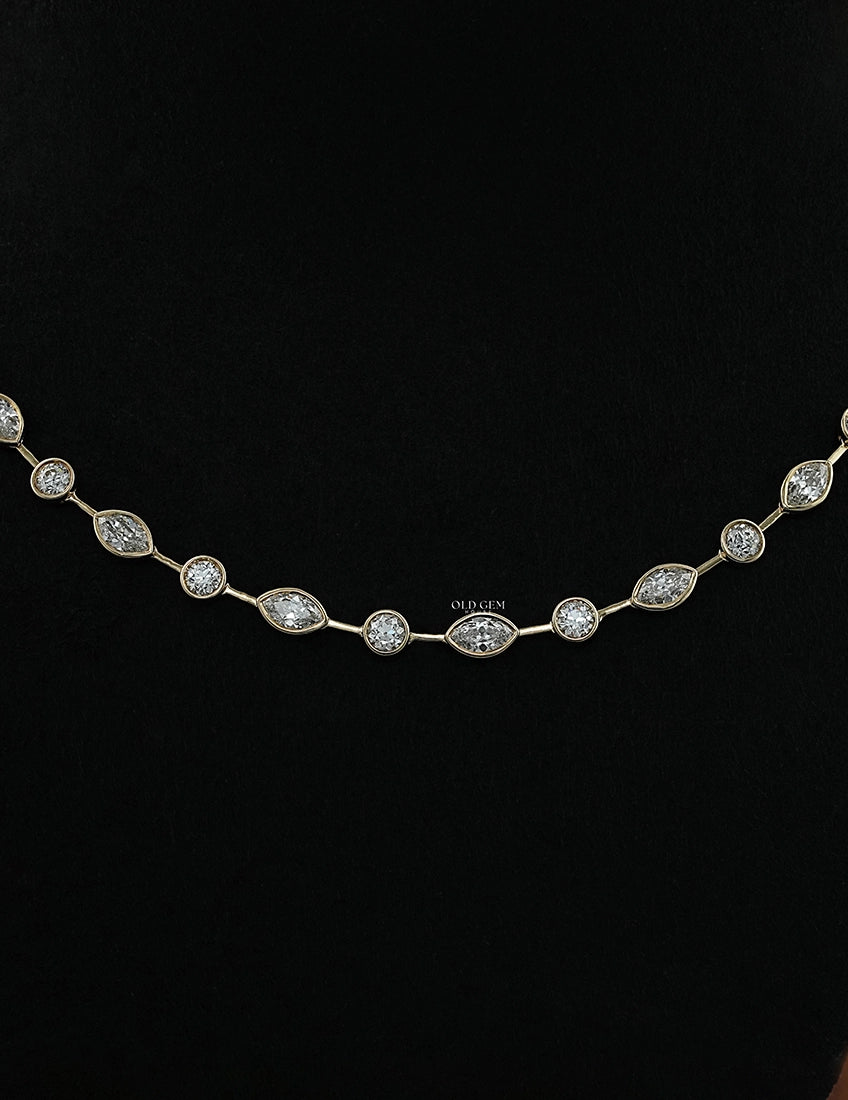 Old Mine Marquise & OEC Round Bezel Set Diamond Necklace Necklaces