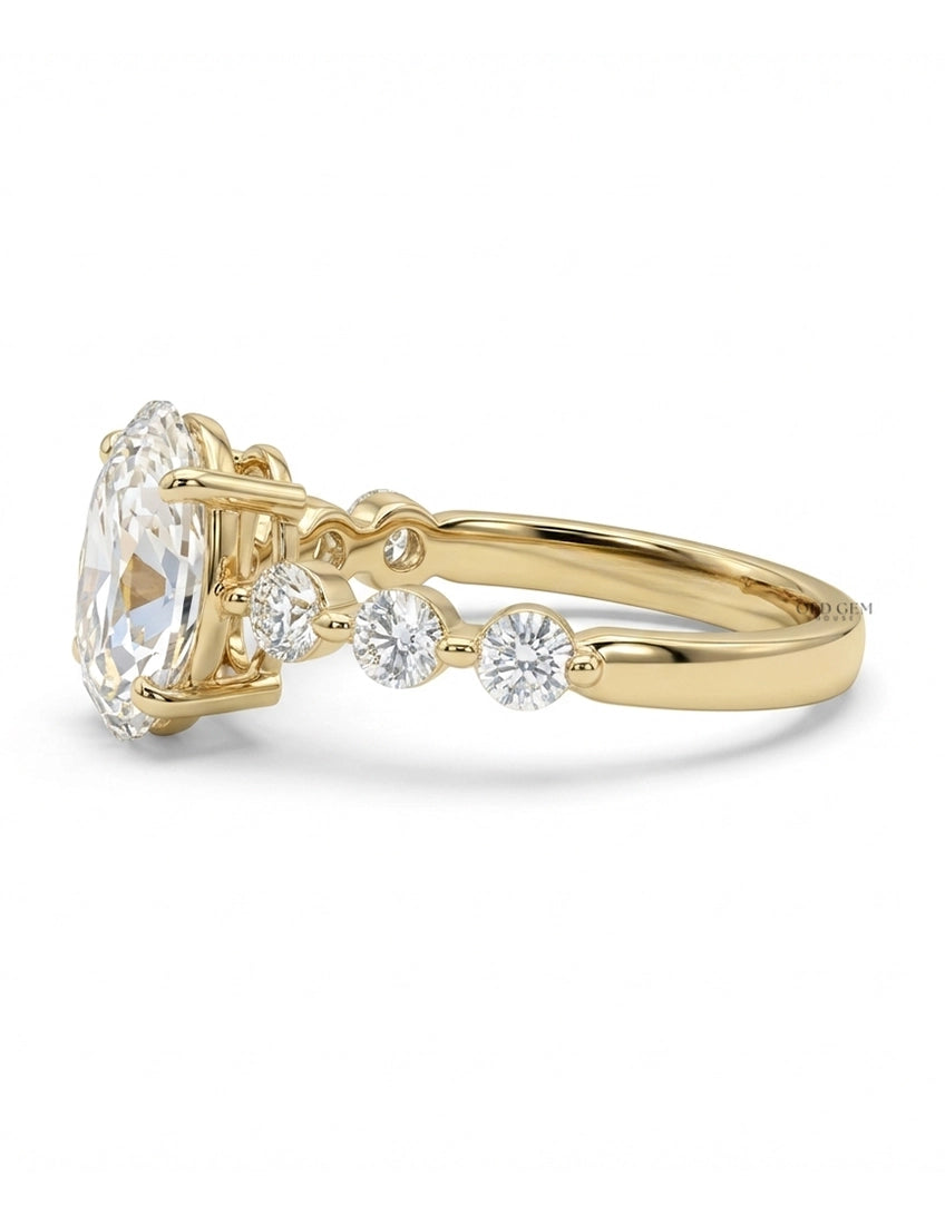 Georgian Old Mine Moval Cut Diamond Solitaire Accent Ring Engagement Ring