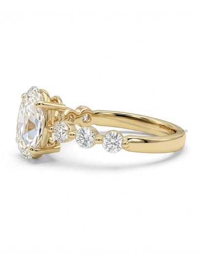 Georgian Old Mine Moval Cut Diamond Solitaire Accent Ring Engagement Ring