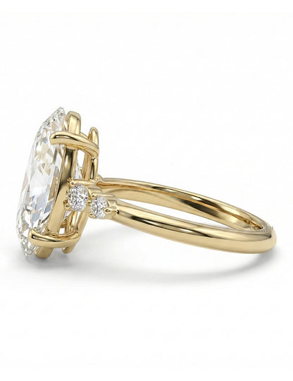 Georgian Old Mine Moval Lab Diamond Accent Set Ring Engagement Ring