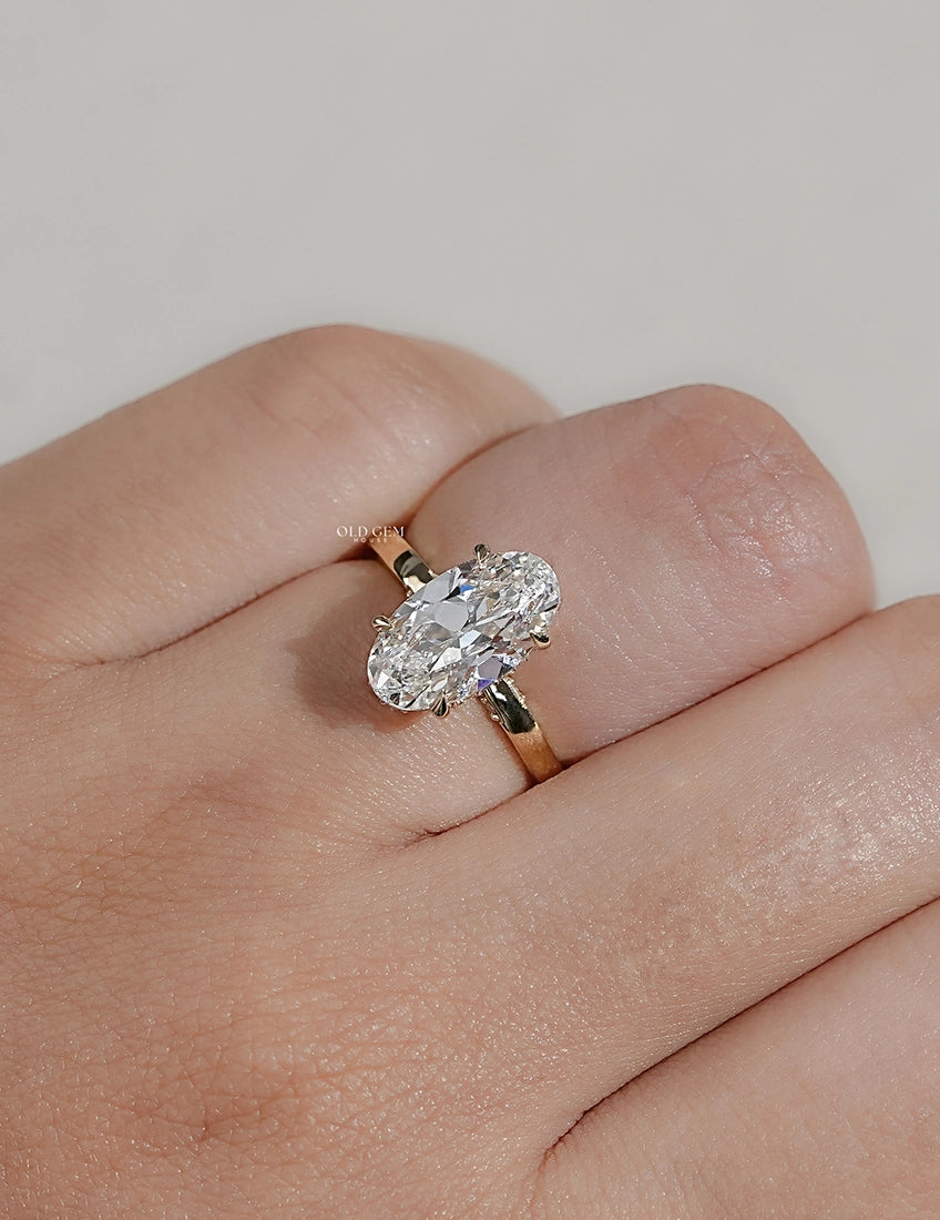 Georgian Old Mine Moval Cut Lab Diamond Hidden Halo Ring Engagement Ring