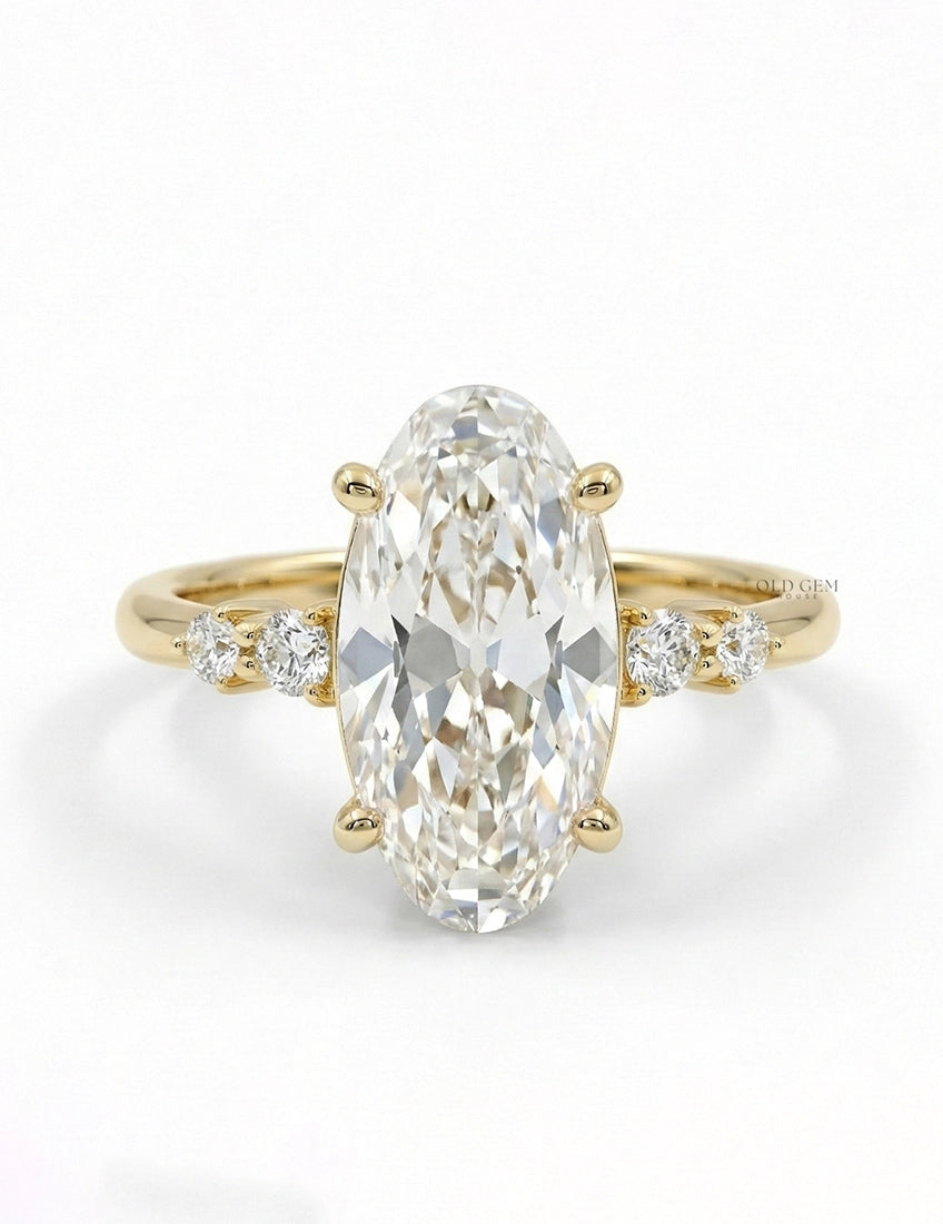 Georgian Old Mine Moval Lab Diamond Accent Set Ring Engagement Ring