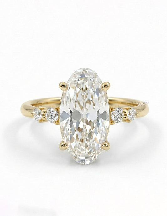 Georgian Old Mine Moval Lab Diamond Accent Set Ring Engagement Ring