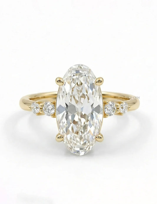 Georgian Old Mine Moval Lab Diamond Accent Set Ring Engagement Ring