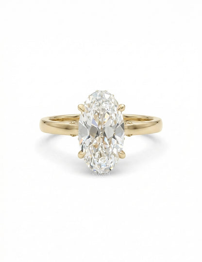 Georgian Old Mine Moval Cut Lab Diamond Hidden Halo Ring Engagement Ring