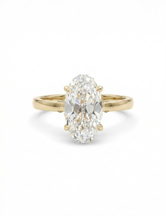 Georgian Old Mine Moval Cut Lab Diamond Hidden Halo Ring Engagement Ring