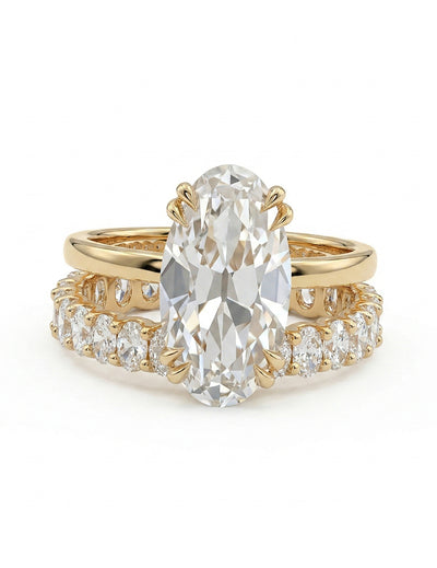 Mid Century Old Mine Moval Cut Bridal Ring Set