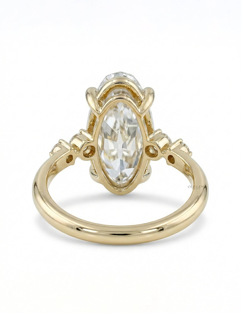 Georgian Old Mine Moval Lab Diamond Accent Set Ring Engagement Ring