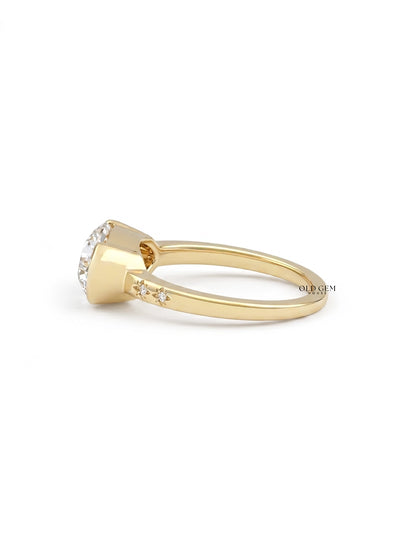 Georgian Old Mine Moval Cut Half Bezel Set Accent Ring Engagement Ring