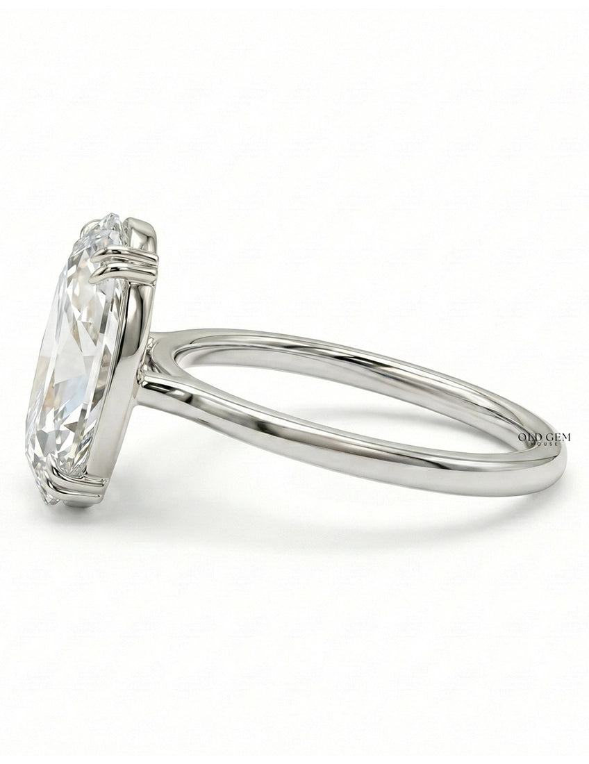 Mid Century Old Mine Moval Lab Grown Diamond Solitaire Ring Engagement Ring