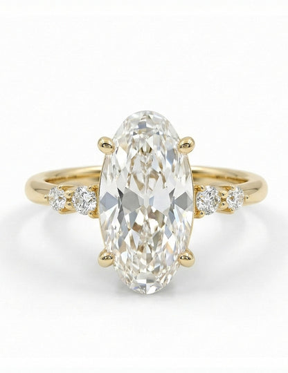 Georgian Old Mine Moval Lab Diamond Accent Set Ring Engagement Ring