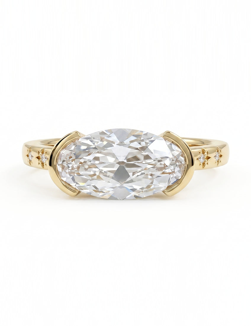 Georgian Old Mine Moval Cut Half Bezel Set Accent Ring Engagement Ring