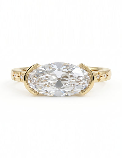 Georgian Old Mine Moval Cut Half Bezel Set Accent Ring