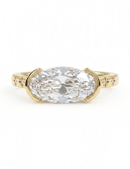 Georgian Old Mine Moval Cut Half Bezel Set Accent Ring Engagement Ring