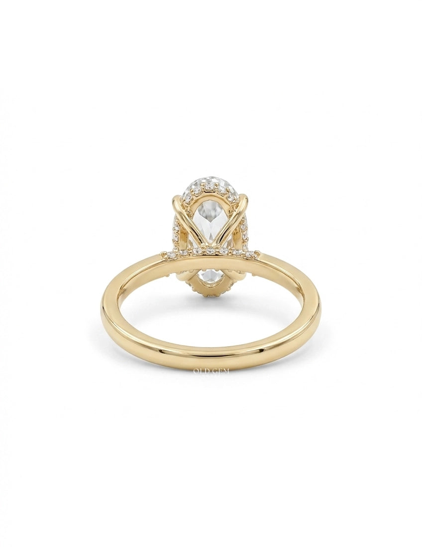 Georgian Old Mine Moval Cut Lab Diamond Hidden Halo Ring Engagement Ring