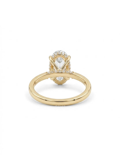 Georgian Old Mine Moval Cut Lab Diamond Hidden Halo Ring Engagement Ring