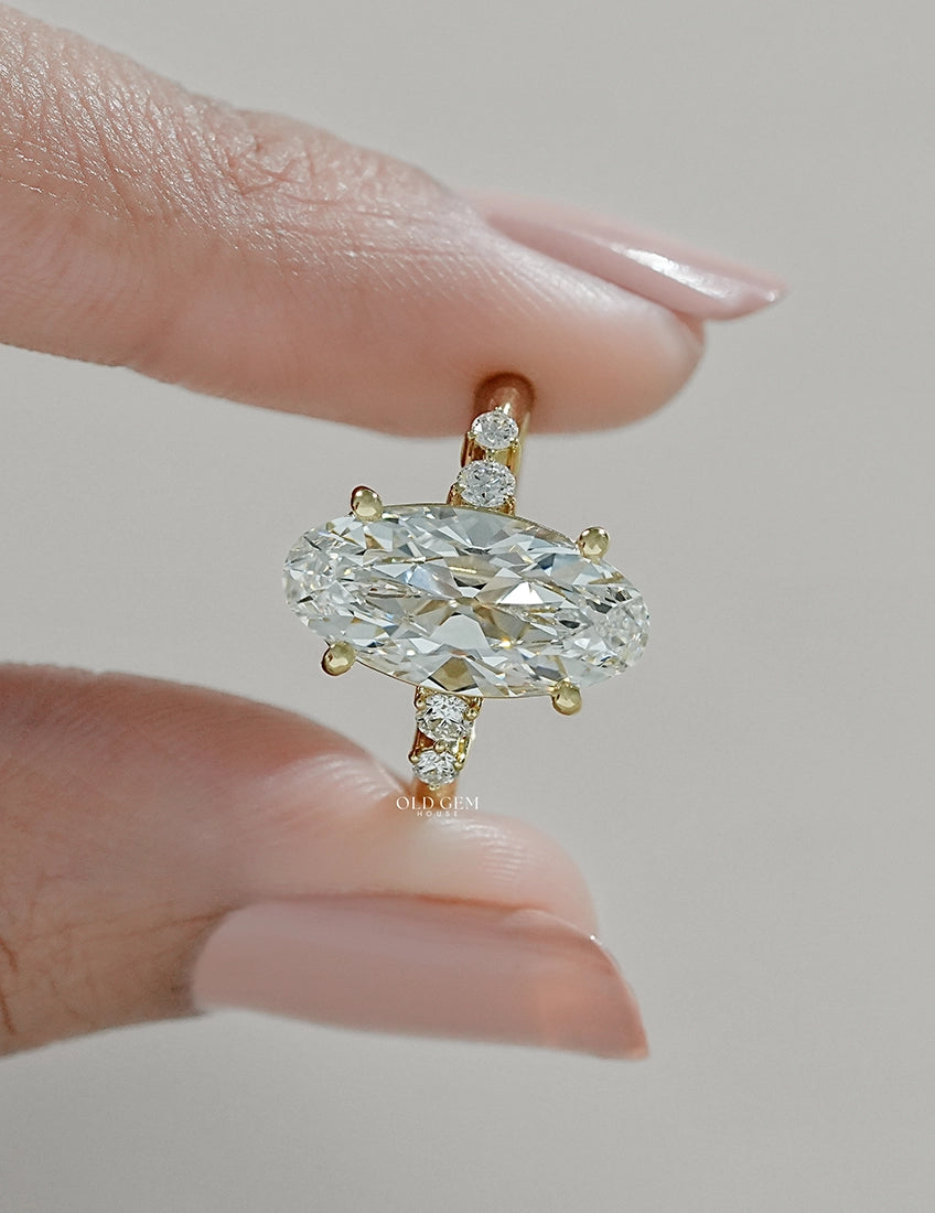 Georgian Old Mine Moval Lab Diamond Accent Set Ring Engagement Ring