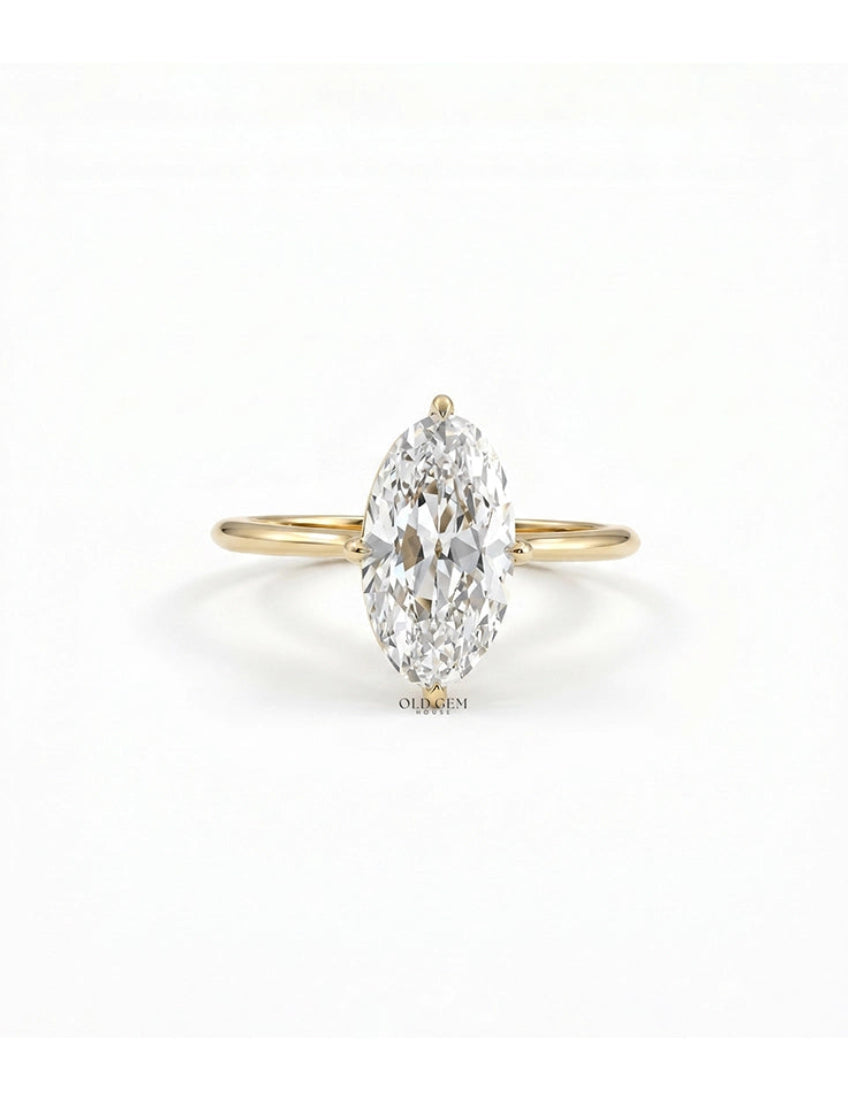 Georgian Old Mine Moval Lab Diamond Solitaire Ring Engagement Ring