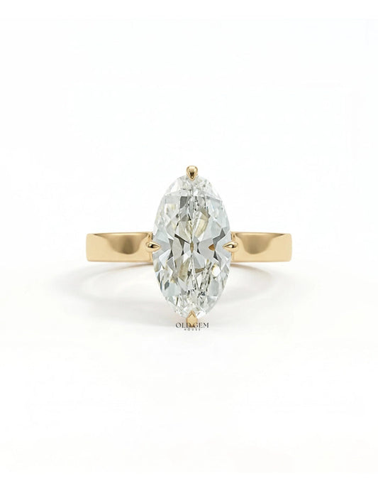 Georgian Old Mine Moval Cut Solitaire Engagement Ring Lab Grown Diamond