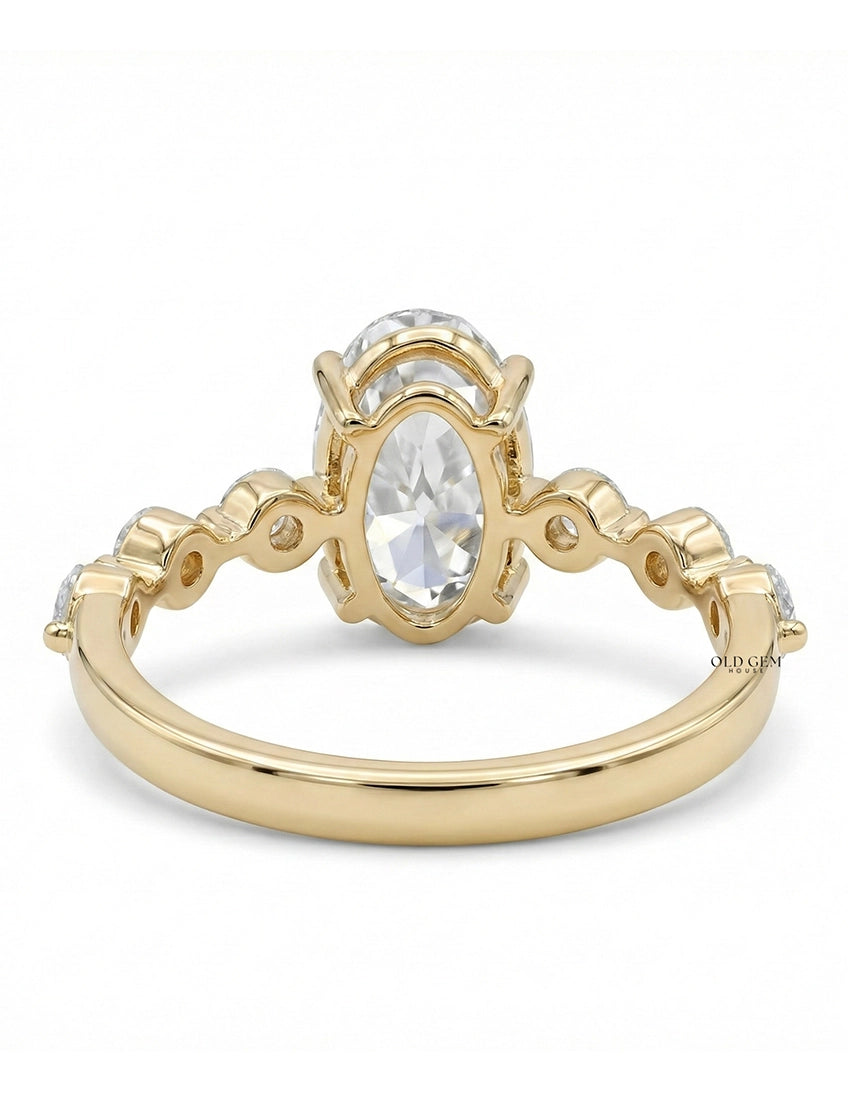 Georgian Old Mine Moval Cut Diamond Solitaire Accent Ring Engagement Ring