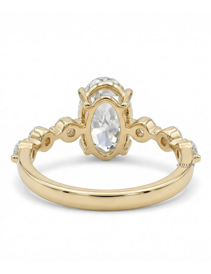 Georgian Old Mine Moval Cut Diamond Solitaire Accent Ring Engagement Ring