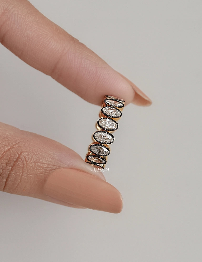 Georgian Style Old Mine Oval Diamond Eternity Band Wedding Band
