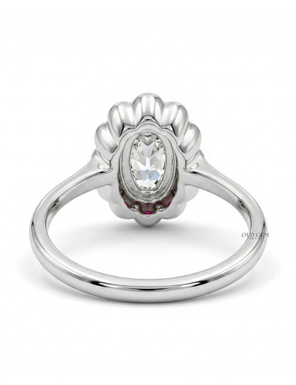 Art Deco Old Mine Oval Cut Pink Halo Engagement Ring Engagement Ring