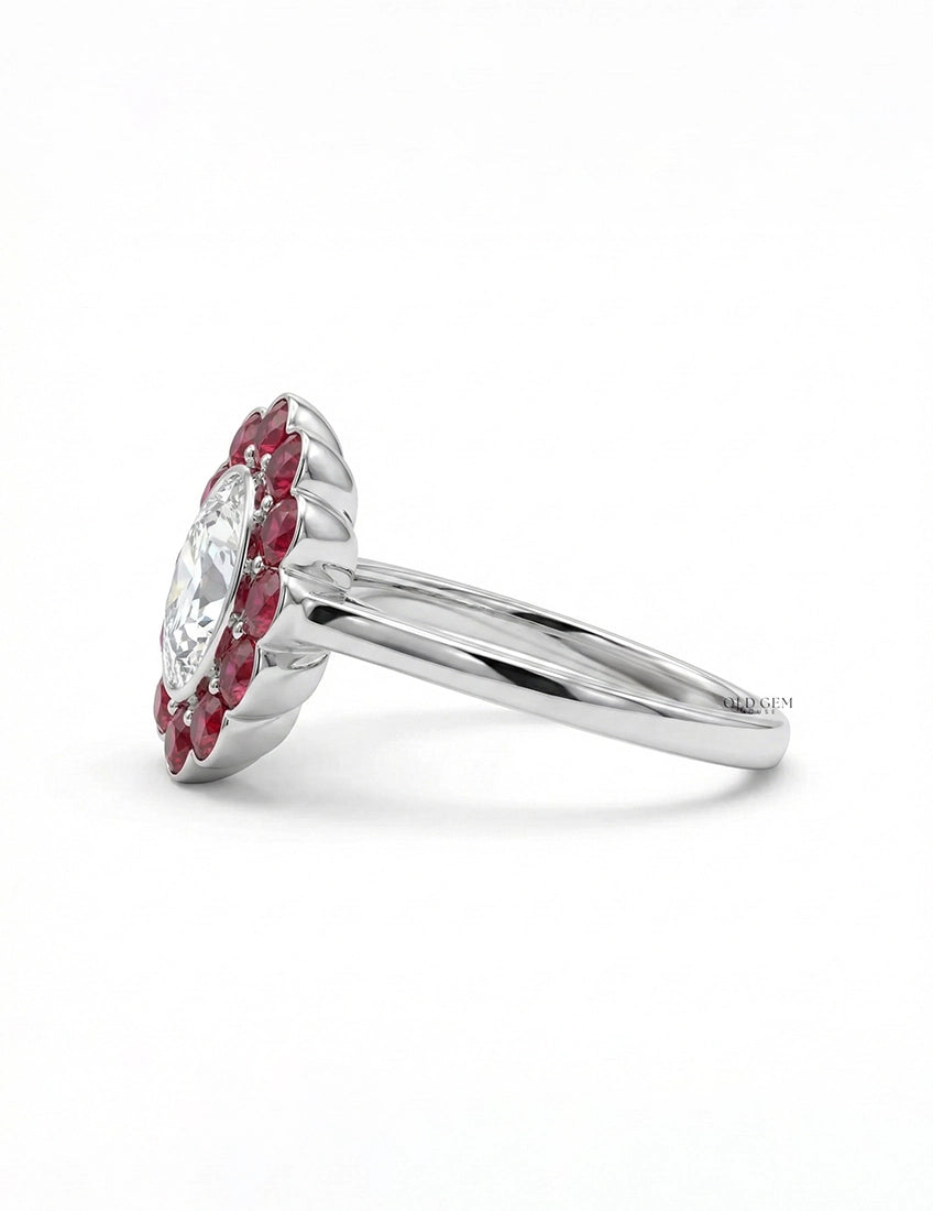 Art Deco Old Mine Oval Cut Pink Halo Engagement Ring Engagement Ring