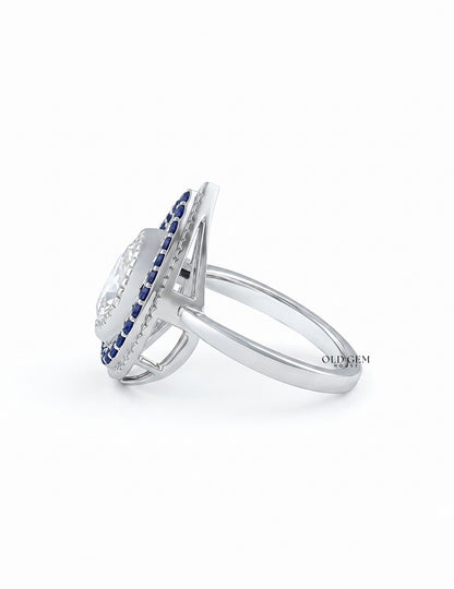 Art Deco Old Mine Pear Cut Sapphire Halo Engagement Ring Engagement Ring
