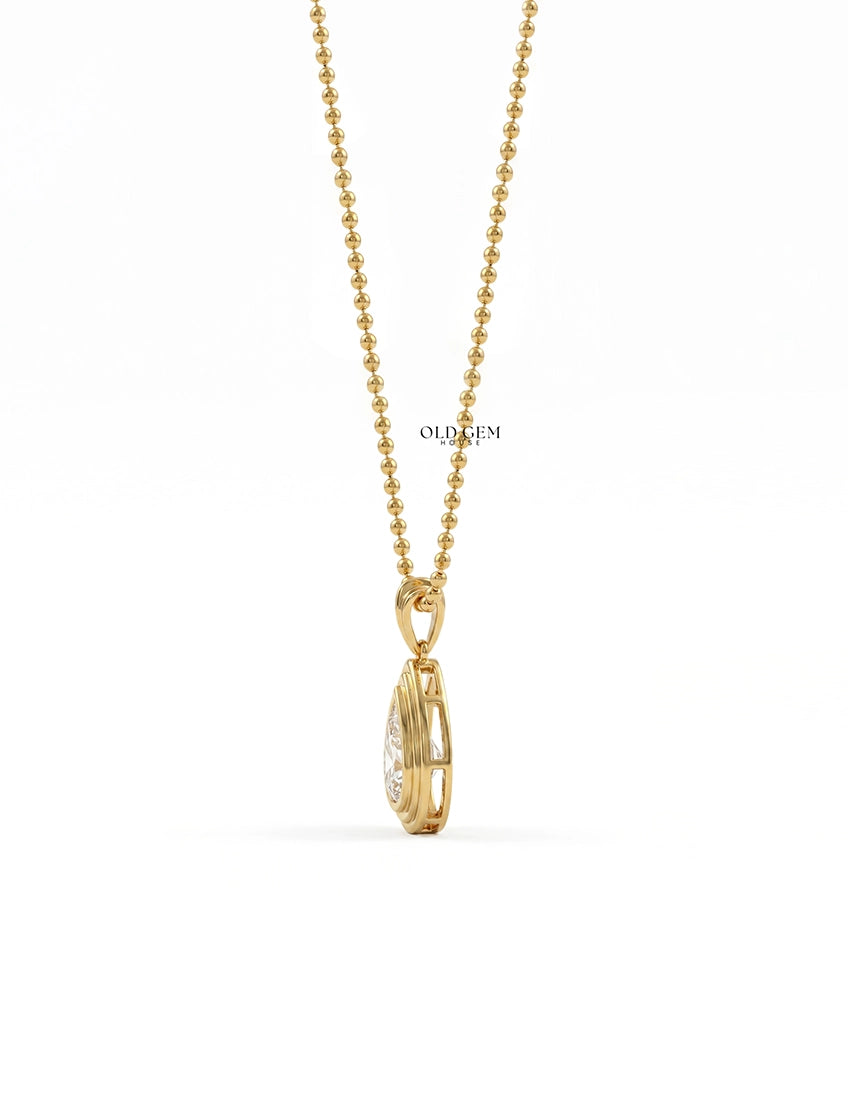 Old Mine Pear Cut Bezel Set Diamond Pendant Necklaces