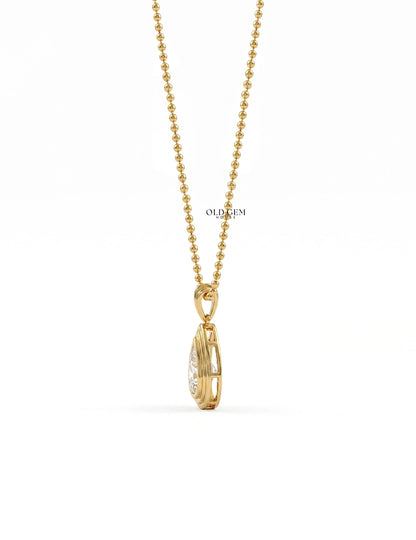 Old Mine Pear Cut Bezel Set Diamond Pendant Necklaces