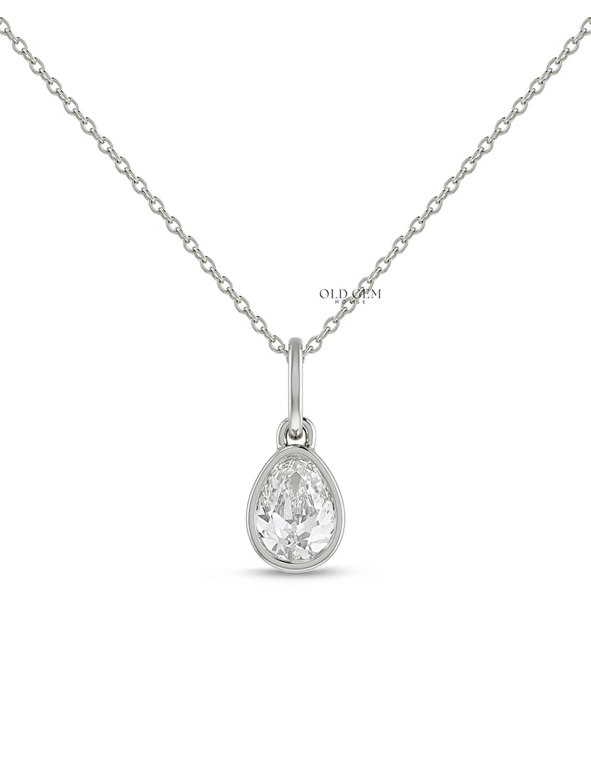 Bezel Set Old Mine Pear Cut Diamond Pendant Necklaces