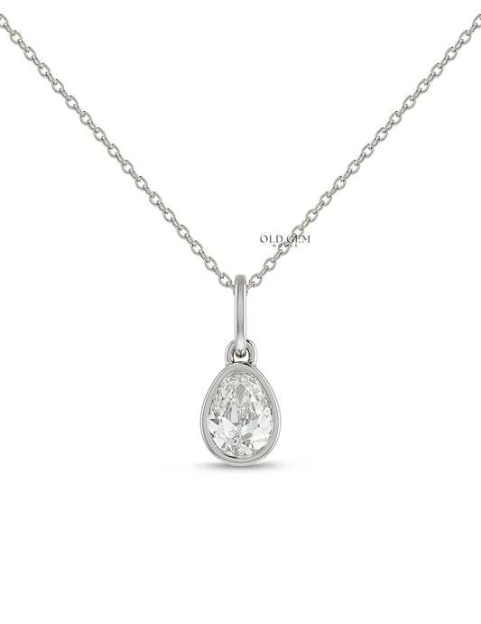 Bezel Set Old Mine Pear Cut Diamond Pendant Necklaces