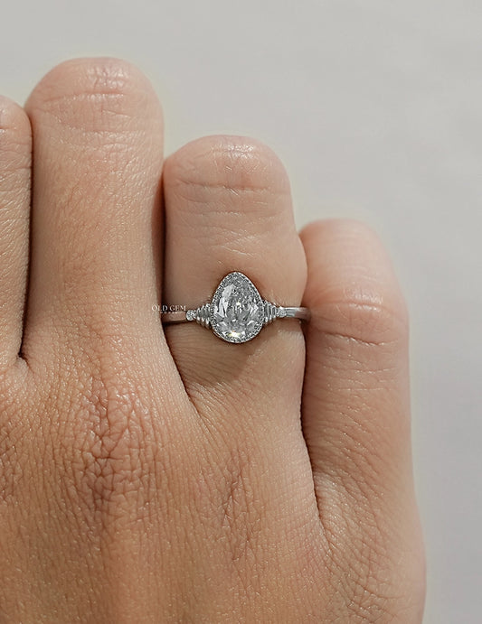 Edwardian Old Mine Pear Milgrain Bezel Set Ring Engagement Ring