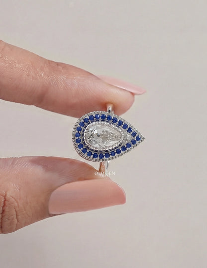 Old Mine Pear Cut Sapphire Halo Engagement Ring Engagement Ring