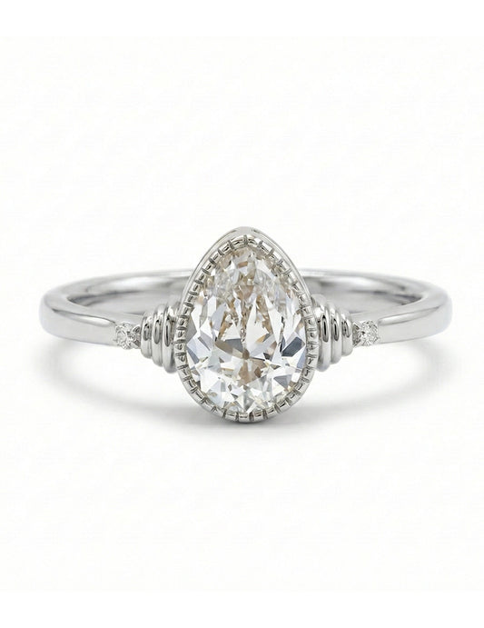 Edwardian Old Mine Pear Milgrain Bezel Set Ring Engagement Ring
